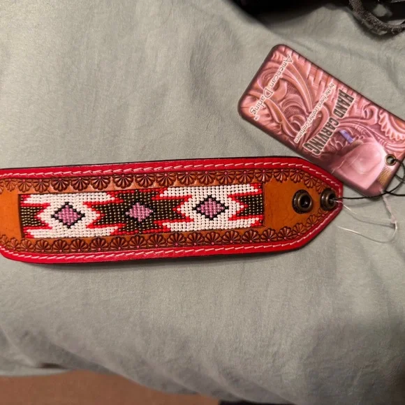 Handcrafted Red and Pink Beaded Bracelet - Picture 2 of 2